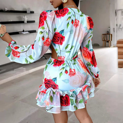 Fashion Hollow Out Printed Dress