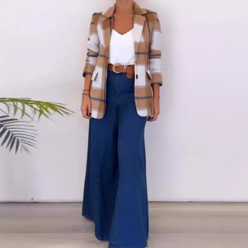 Single Breasted Plaid Wool Coat