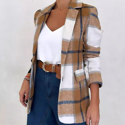 Single Breasted Plaid Wool Coat