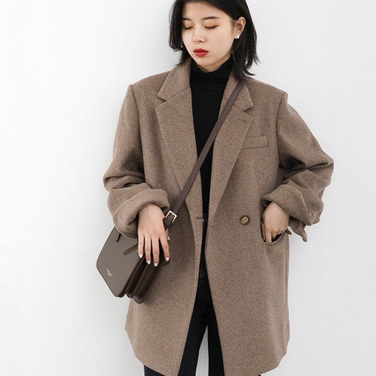 Women's Wide Shoulder Woolen Coat