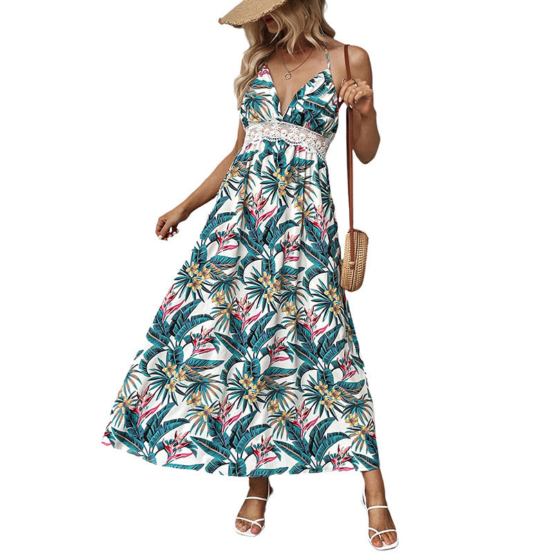 European And American Summer Island Style Plant Printing Dress