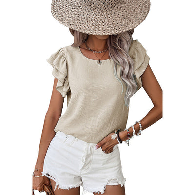 Summer Solid Color Petal Sleeve Pullover