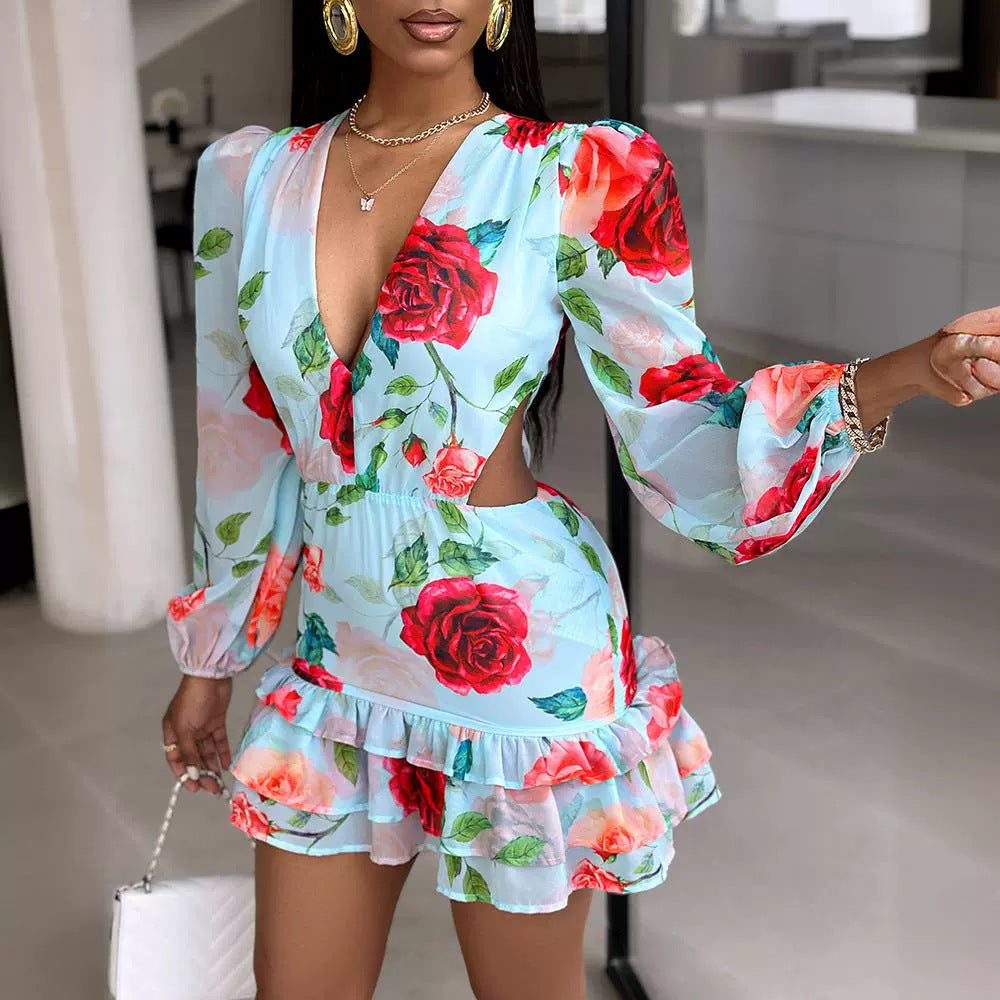 Fashion Hollow Out Printed Dress