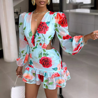 Fashion Hollow Out Printed Dress