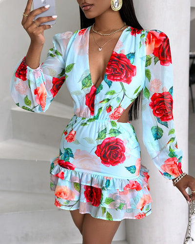 Fashion Hollow Out Printed Dress
