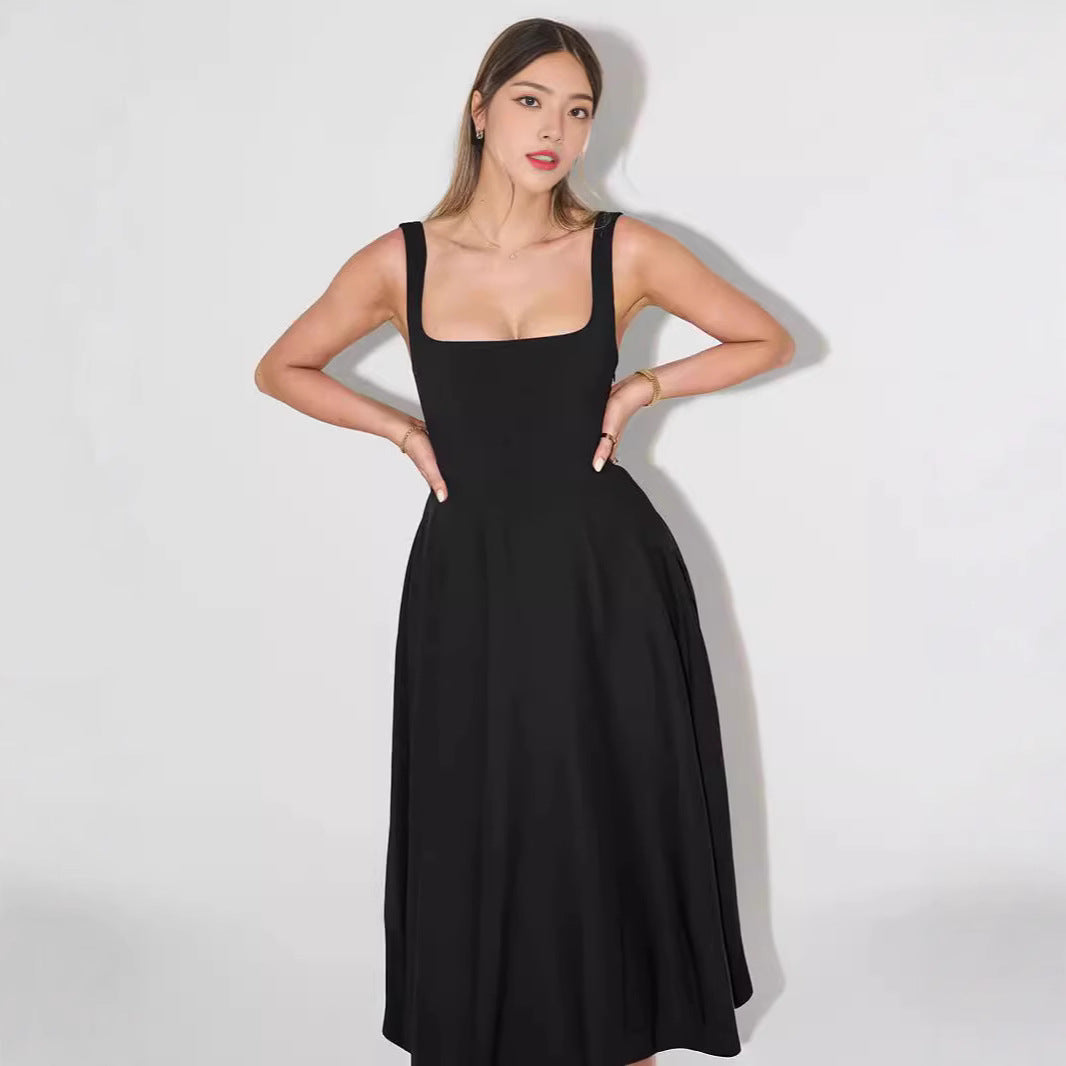 New Simple Shoulder Strap Slim Fit Mid-length Dress