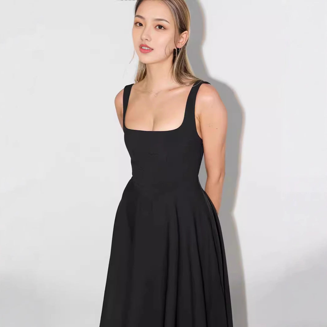 New Simple Shoulder Strap Slim Fit Mid-length Dress