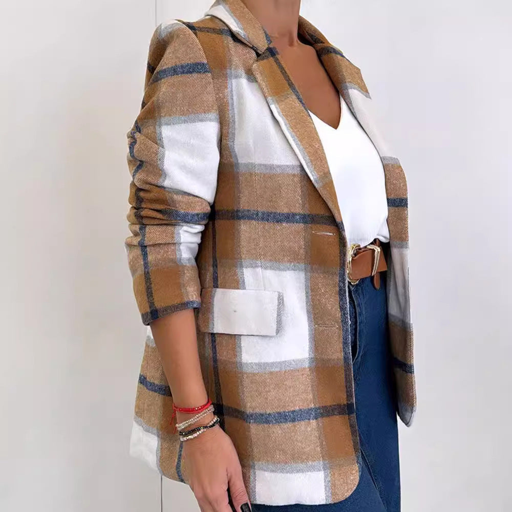 Single Breasted Plaid Wool Coat