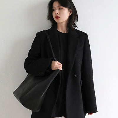 Women's Wide Shoulder Woolen Coat