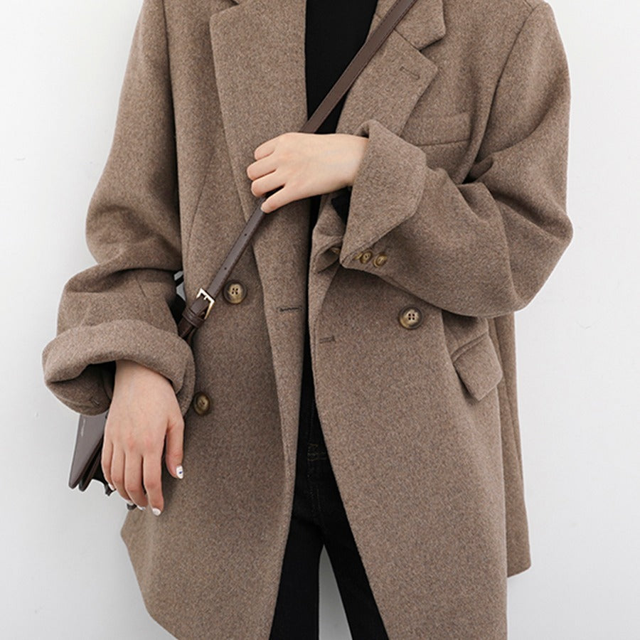 Women's Wide Shoulder Woolen Coat